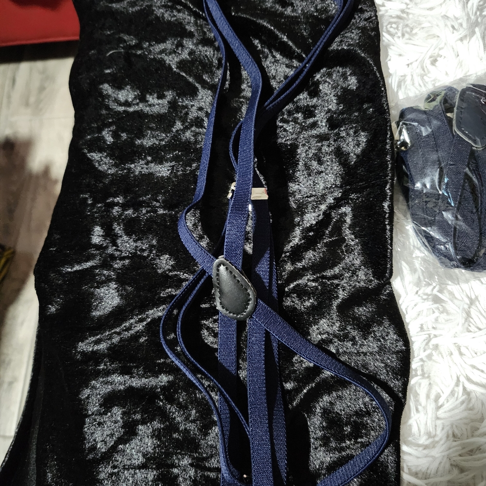Black Velvet Dress with Blue Straps